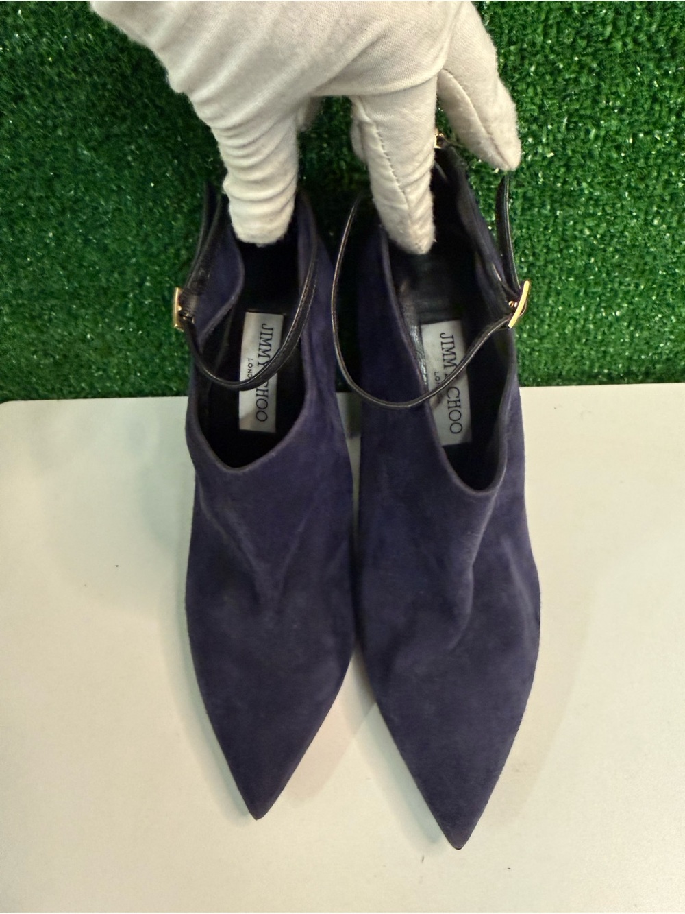 Jimmy Choo purple and black suede high heel boots size 40